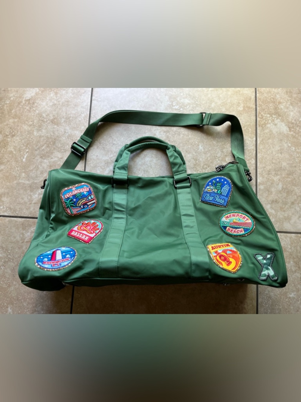 NWOT STONEY CLOVER DUFFLE BAG green CUSTOMIZED Patches travel "William"